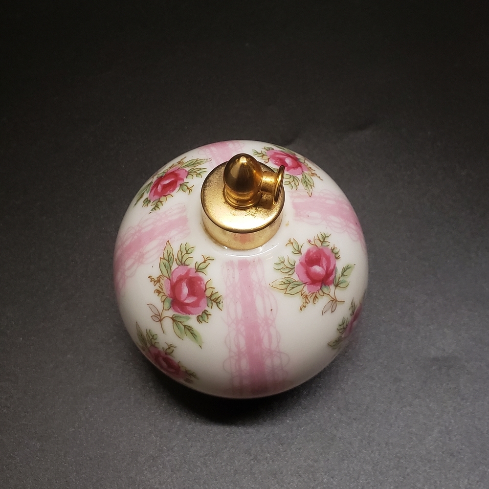 Vintage Round Ceramic Pink Flower Perfume Bottle - Picture 4 of 11